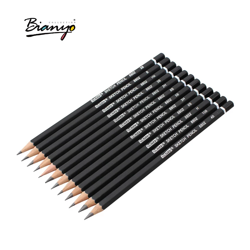 Bianyo 12/коробка, эскиз, Стандартный Карандаш, профессиональные инструменты для художников, простые наборы карандашей, канцелярские, угольные, для рисования, офисные карандаши