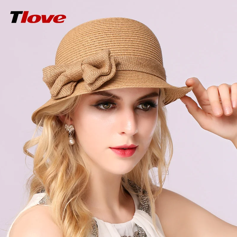 

Female British Straw Sun Hat Adult Summer Sun Cap Girls Bowknot Sun Cap Foldable Students Outside Travel Cap B-7655