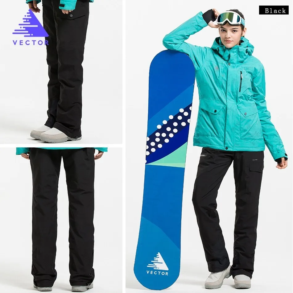 Extra Thick Ski Pant Overalls Warm Snow Sport Men Winter Trouser Women Skiing Suit Snowboard Outdoor Clothes Waterproof New - Цвет: Women Black