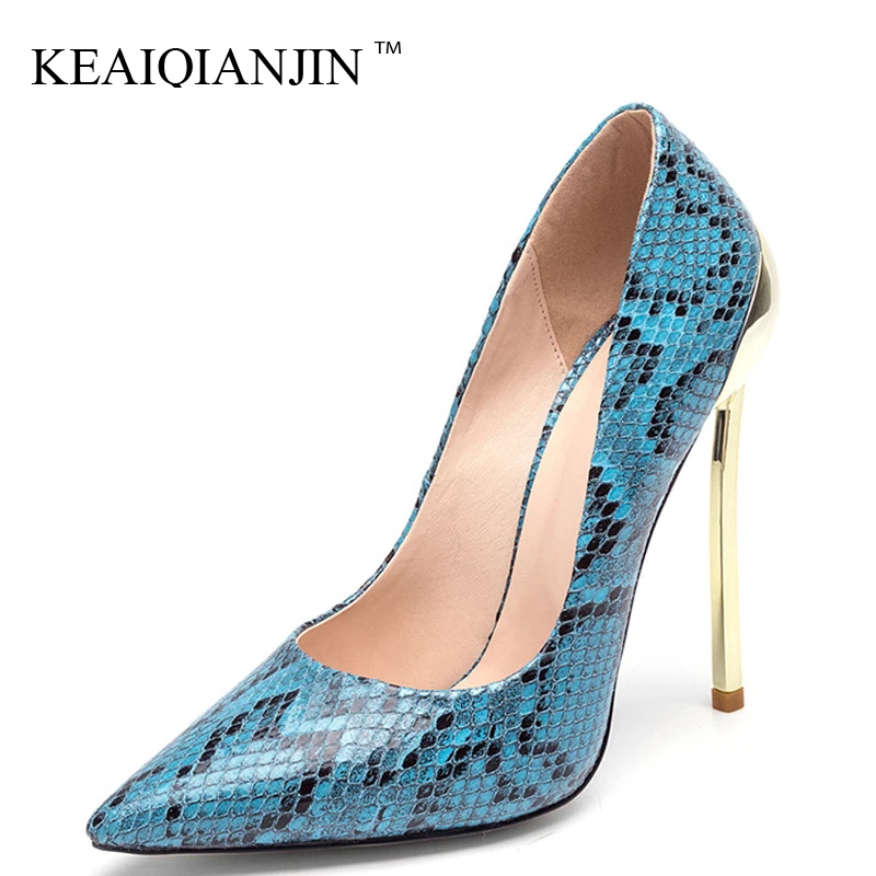 KEAIQIANJINStiletto для женщин Туфли на каблуке из змеиной кожи свадебные туфли высоком