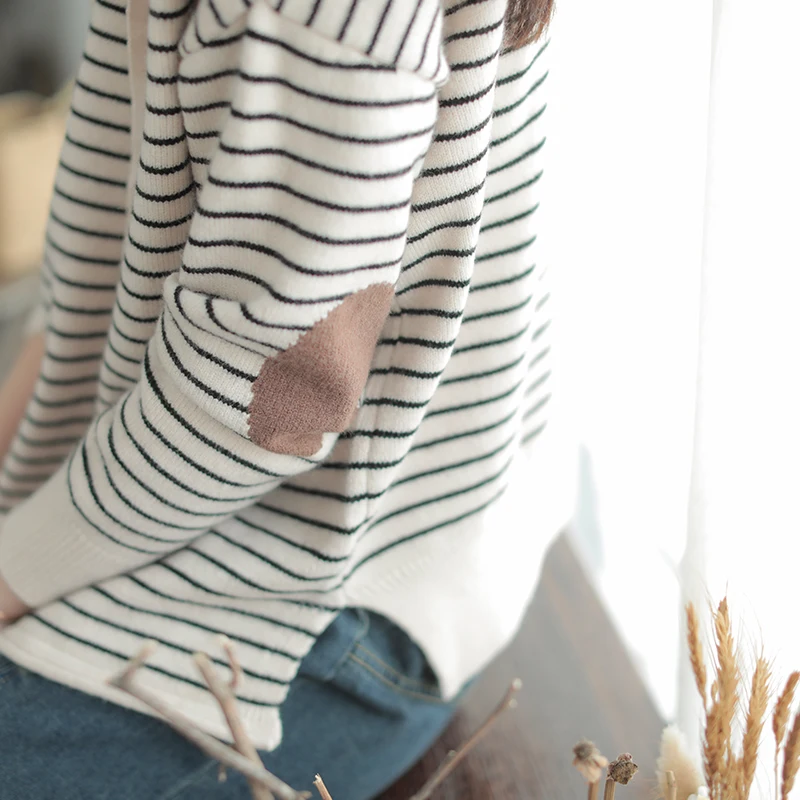 Autumn Sweater Women Fashion Loose Casual Tops New Mori girl Hooded Long-sleeved Striped High Quality Blended Female | Женская одежда