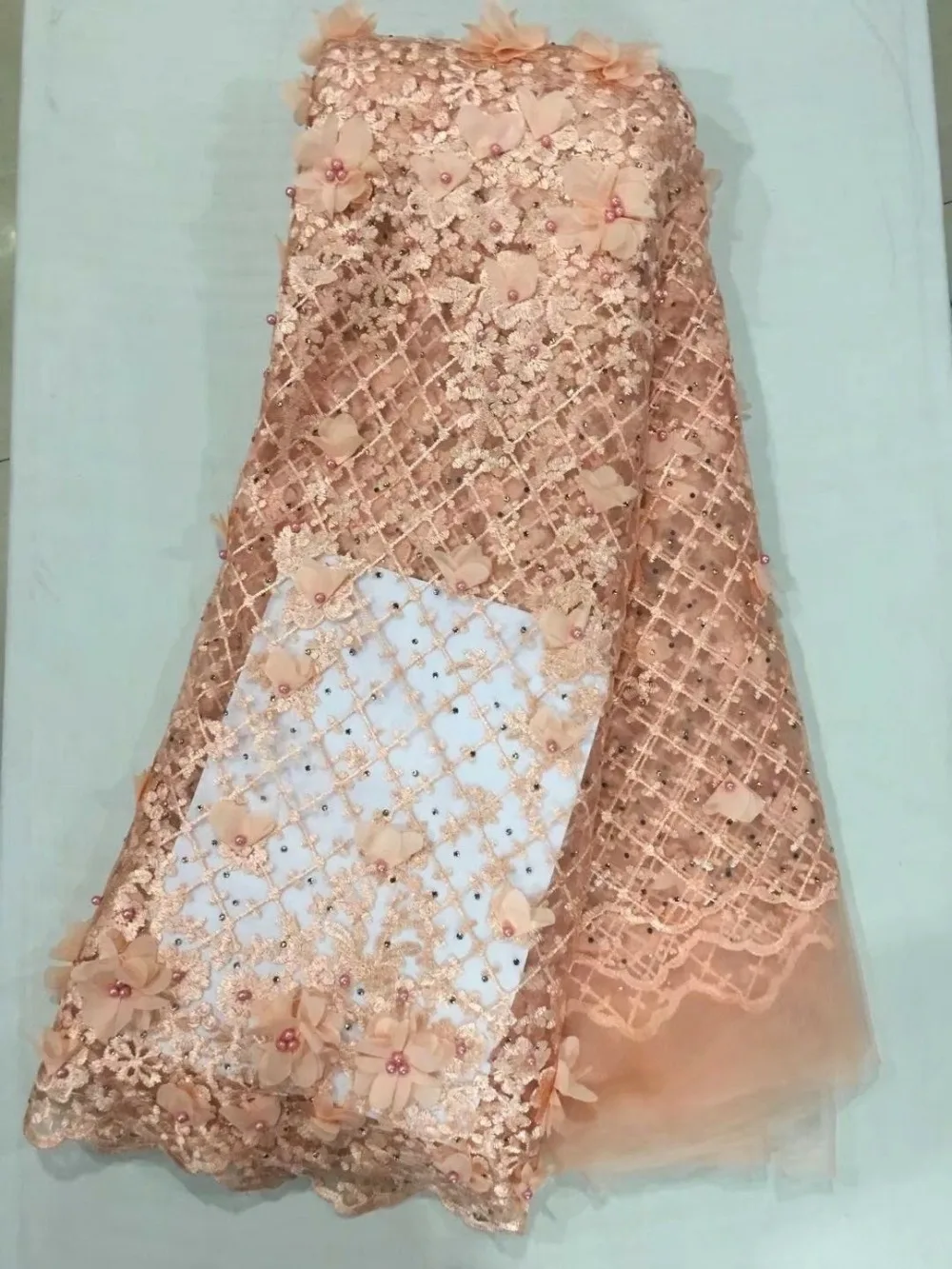 

Latest French Lace 3D Flower Embroidered Tulle Lace Fabric African 3d Flower Design High Quality Nigeria Net Lace TTN07