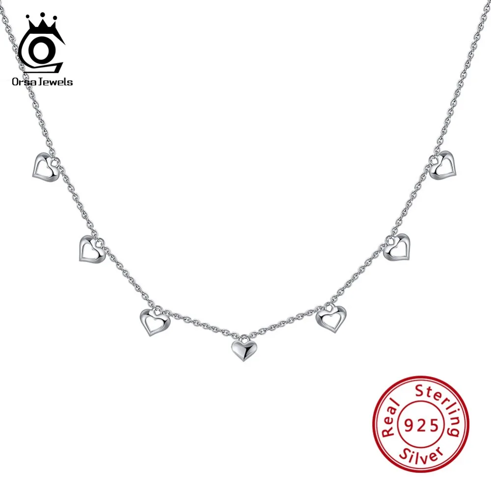 ORSA JEWELS 925 пробы Серебряное ожерелье с подвеской s для женщин в форме сердца серебряные Чокеры ожерелье для свадебной девушки ювелирные изделия подарок OSN120