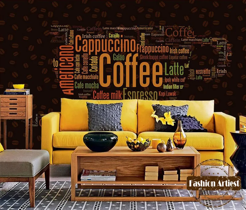 Винтажные кофейные обои на заказ настенные буквы кофейная чашка tv диван спальня
