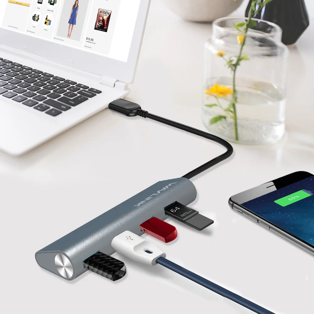Супер скорость 5 Гбит/с 4 порта usb 3,0 концентратор Алюминиевый usb-хаб 3,0 портативный многофункциональный Plug and play док-станция для Windows Vista/XP Mac