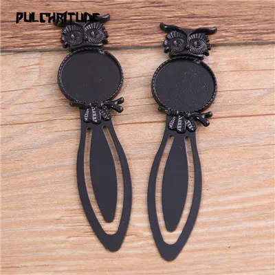 Black Pulchrode 2 шт три цвета 20 мм Камея стали животных закладки в виде совы круглый кабошон Настройки ювелирные изделия подвеска-заготовка - Цвет: Black