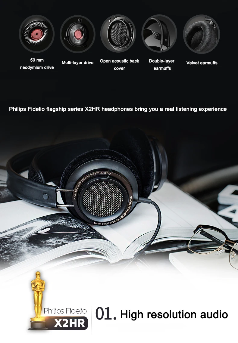 Оригинальная гарнитура Philips Fidelio X2HR, наушники, лучший продукт в году, с 50 мм мощным приводом 3 м для huawei xiaomi