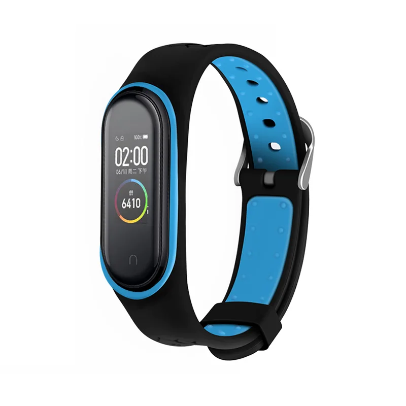 Black and blue Цветной силиконовый браслет для Mi Band 4 nfc наручный ремешок Mi Band 3 двухцветный сменный ремешок аксессуары для Mi Band - Цвет: Black and blue