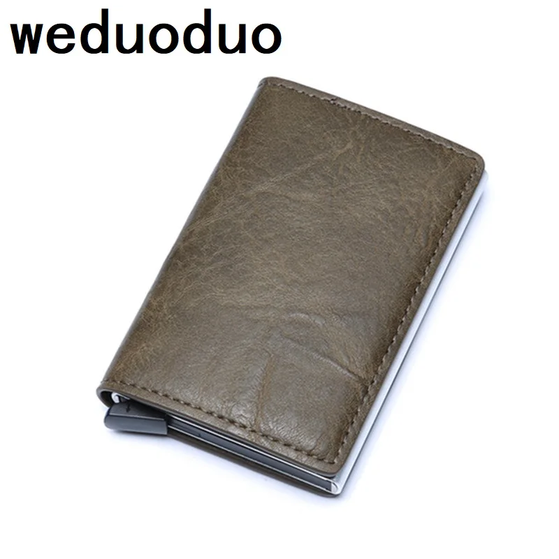 

Weduoduo Смарт Анти Id держатель кредитной карты Rfid Блокировка мини кошелек кожаный Rfid держатель карты Алюминиевый металлический кошелек чехол для карт