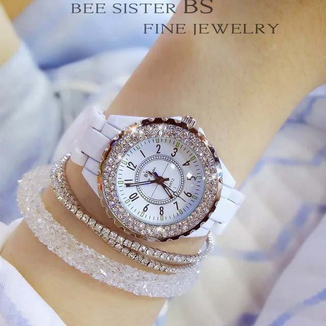 white 0280T Женские часы топ бренд роскошные керамические женские часы модные кварцевые женские наручные часы бриллиантовые белые женские наручные часы - Цвет: white 0280T