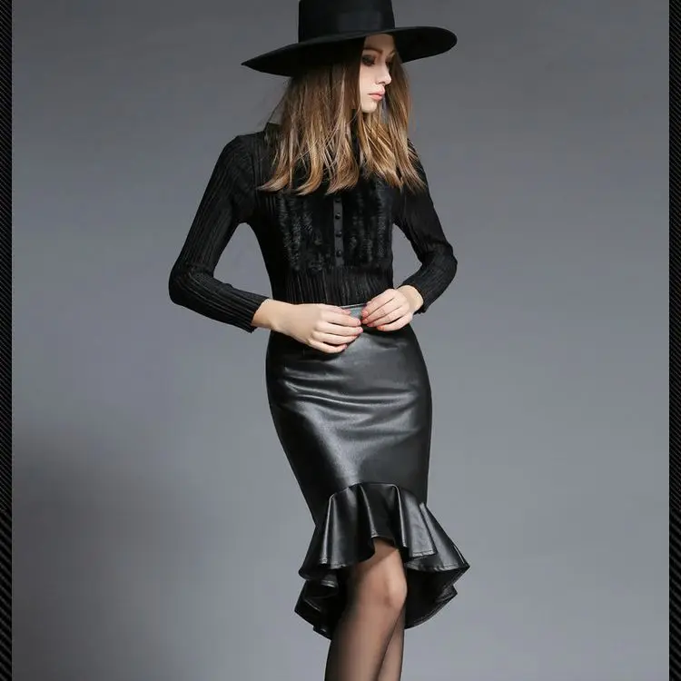 Женские юбки русалки на заказ рыбий хвост из искусственной кожи черного винного