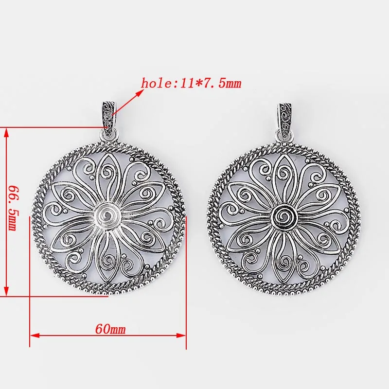 lotus flower round 2 шт античная серебряная филигранная работа ажурное сердце цветок лист звезда Mondala кулон в виде ромашки для ожерелья ювелирных изделий - Окраска металла: lotus flower round