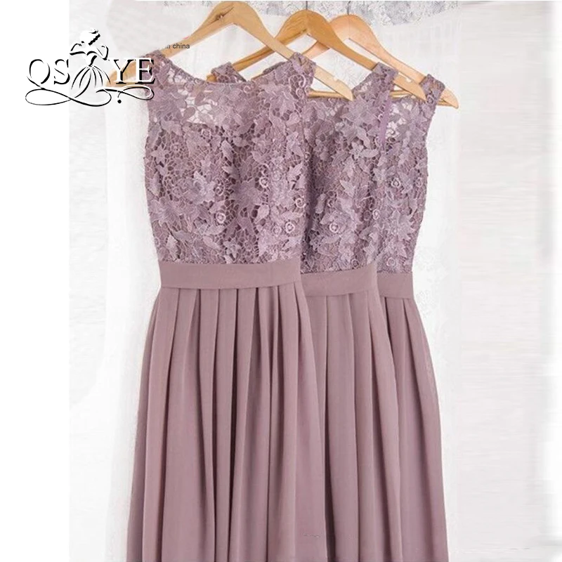 Dusty Mauve платья подружек невесты для свадеб Кружева с аппликация складки
