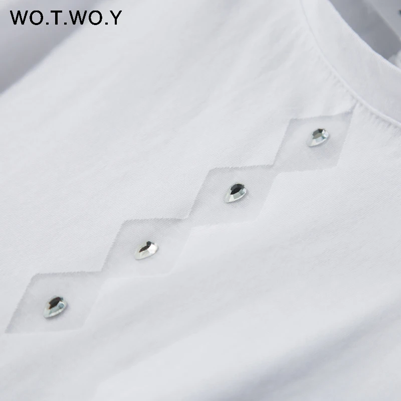 WOTWOY 2019 летние однотонные базовые бриллиантовые футболки женские хлопковые