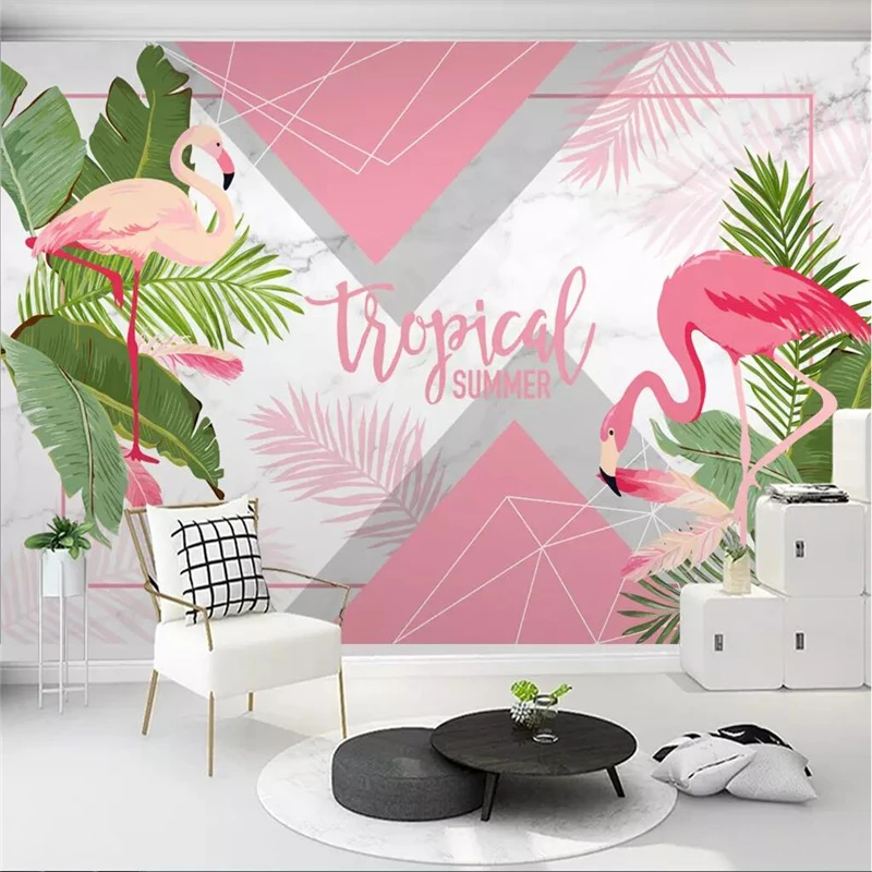 beibehang Custom wallpaper mural Nordic modern minimalist flamingo geometric marble wall papers home decor 3d | Обустройство дома
