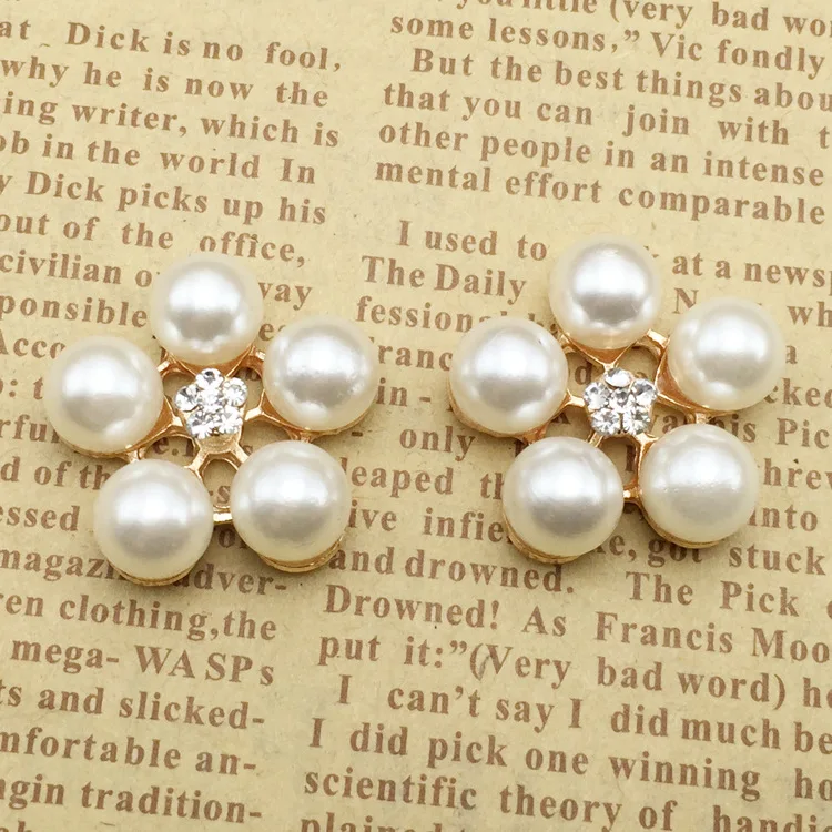 

25mm Flatback Metal Pearl Rhinestone Button For Flower Cluster Hair Flower Wedding embellishment Garments DIY Accessories