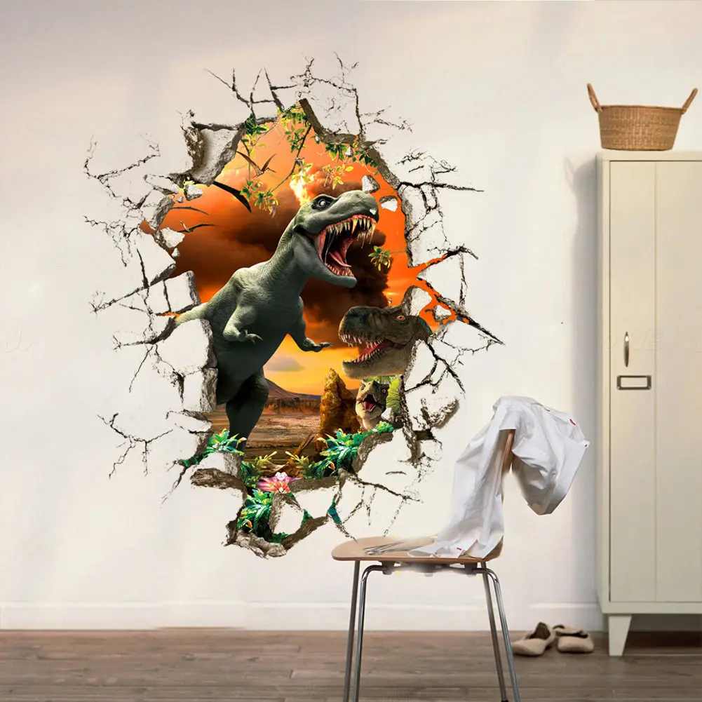 3D вид динозавра детской комнаты настенный Декор ПВХ стены стикеры наклейки на