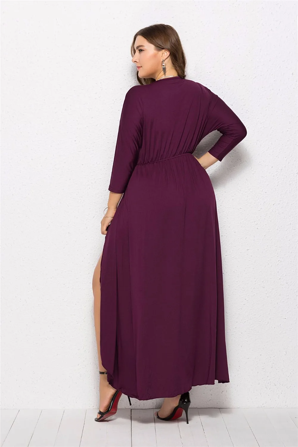 

Elegant Women Robe Autumn Winter 2019 Casual Women Dress Sexy V-neck Batwing Sleeve Long Dress Plus Size Irregular Dress Vestido