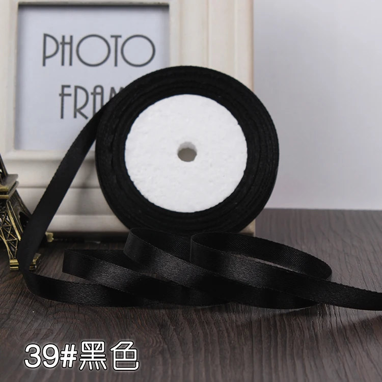 Black Горячая распродажа 10 мм односторонняя Свадебная атласная лента DIY Украшение подарок рождественские ленты вечерние декоративные ленты длиной 22 метра - Цвет: Black