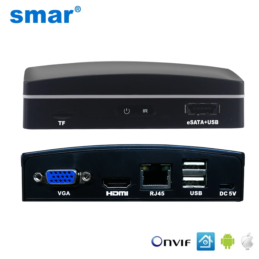 Smar сверхкомпактный сетевой видеорегистратор 4CH 8CH сетевой рекордер CCTV NVR Onvif H.264 для 720 P/960 P/1080 P ip-камера Поддержка eSATA/TF/USB