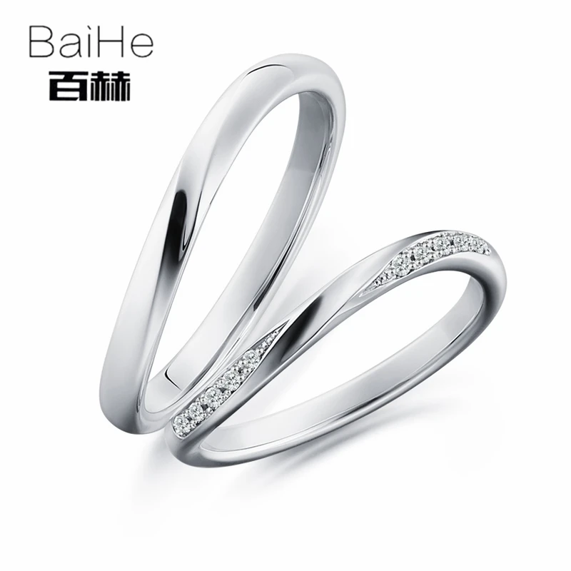 BAIHE однотонное 18K Белое Золото 0.04ct сертифицировано H/SI круглые 100% натуральные