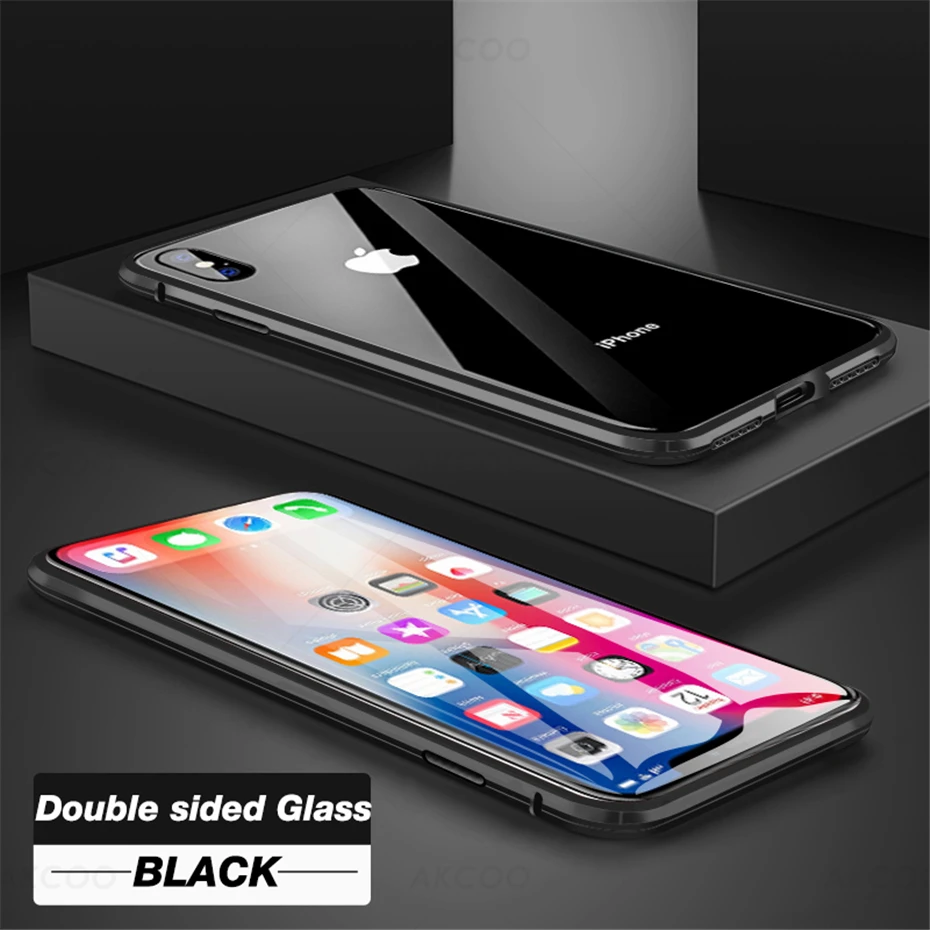 Чехол Akcoo для iPhone XS Max с магнитной адсорбцией, переднее и заднее закаленное стекло на весь экран для iPhone 6S 7 8 Plus XR, чехол s