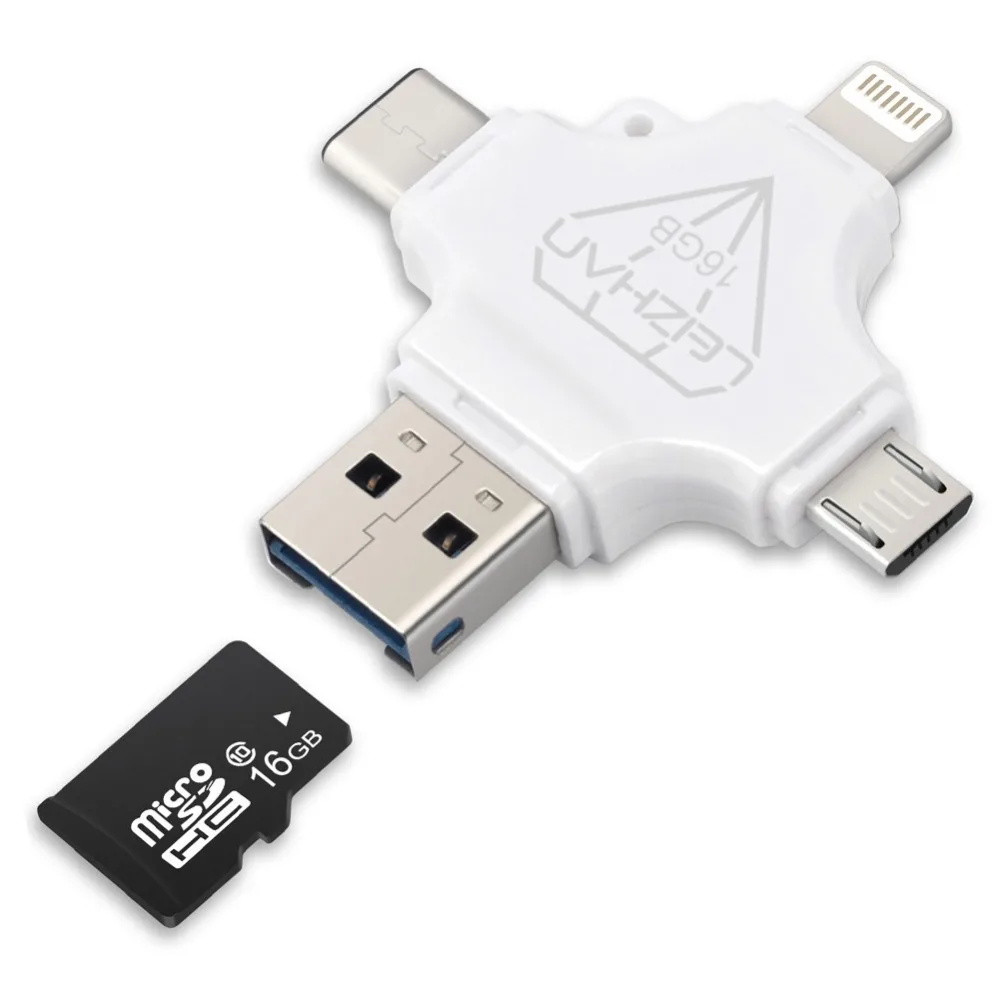 LEIZHAN 4in1 USB флеш накопитель для Iphone iPad samsung huawei Xiaomi 128 GB 64 32 C микро sd карты памяти