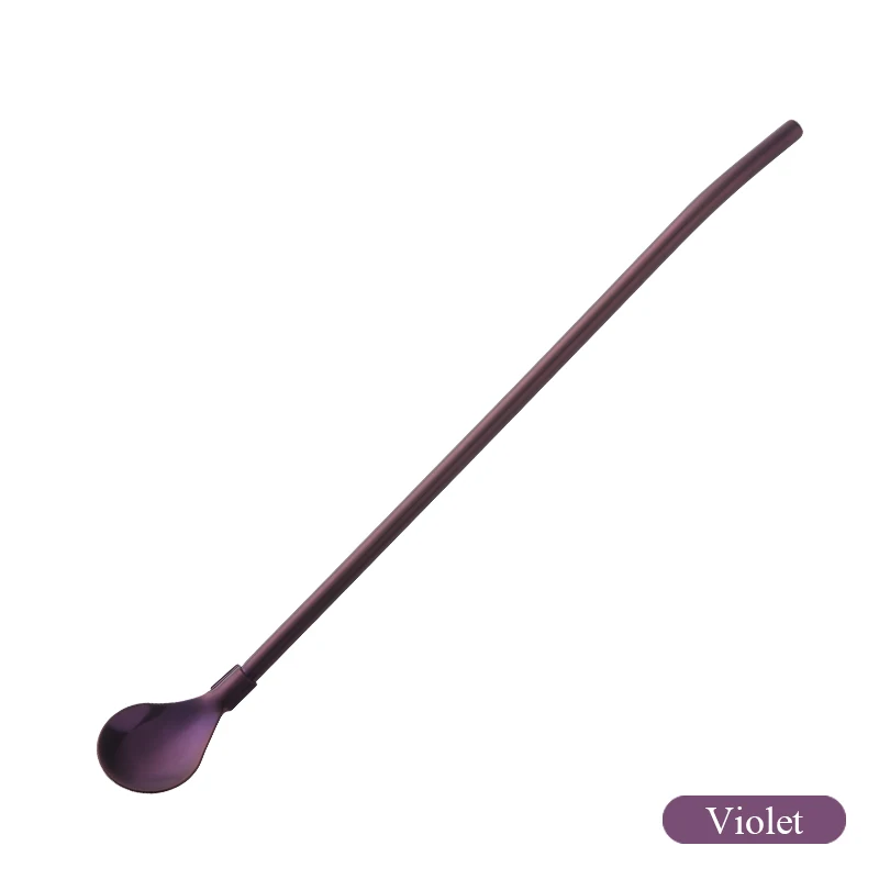 dark purple-2pcs 2 шт., длинная соломенная ложка, цветная, 304, нержавеющая сталь, многоразовые, для питья, соломенные ложки, перемешивающие, для меда, бара, аксессуары, вечерние, поставка - Цвет: dark purple-2pcs