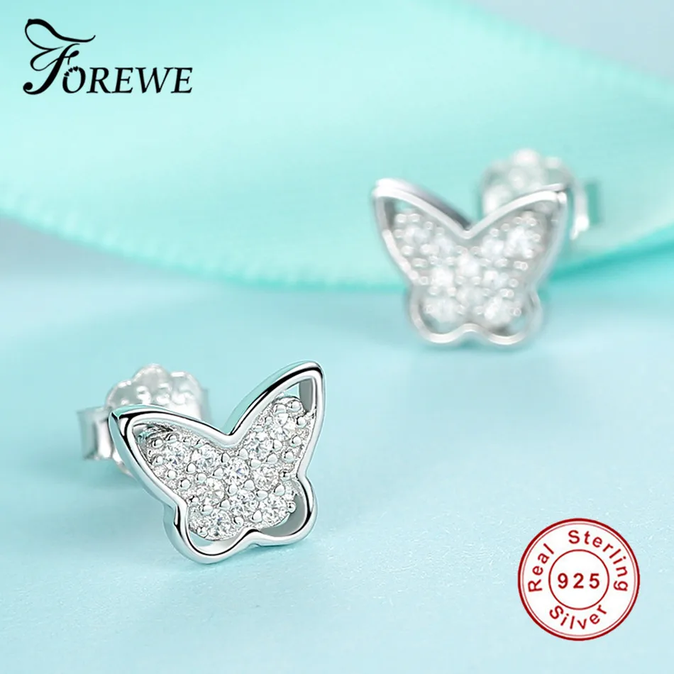 FOREWE 925 стерлинговые серебряные серьги в виде бабочек с прозрачными фианитами