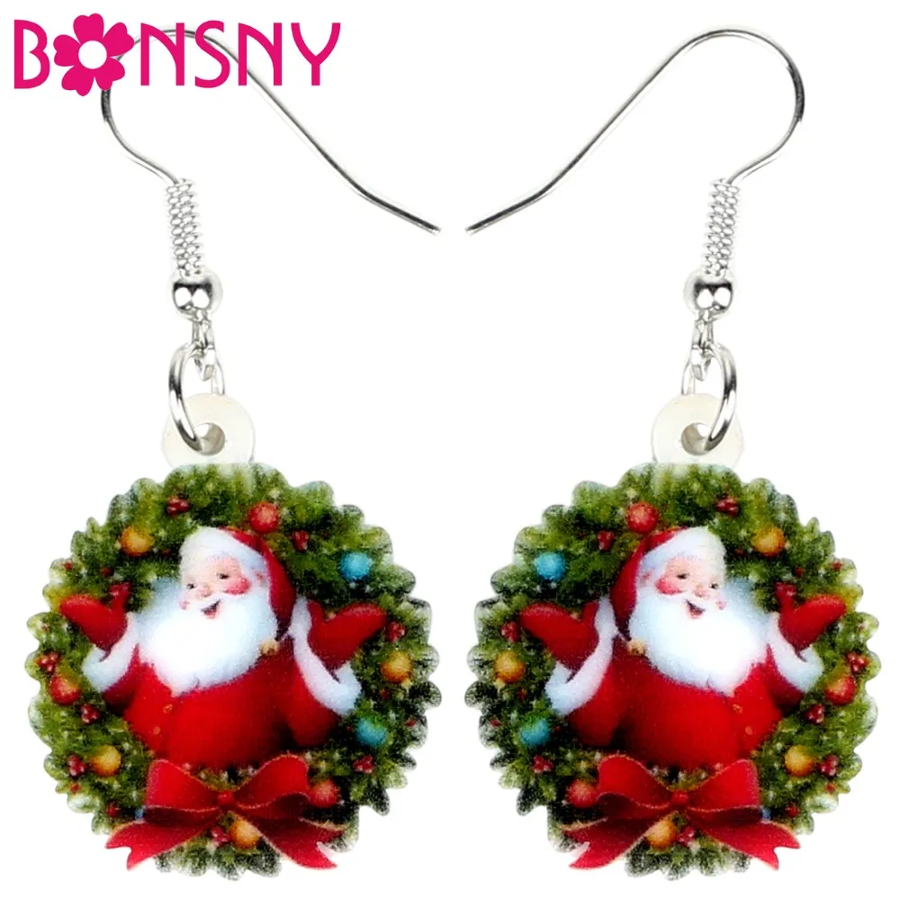 Bonsny Acrylic Christmas Sweet Santa Claus Garland Earrings Drop Dangle Party Gift Jewelry For Women Girls Teens Ornaments 2018 | Украшения