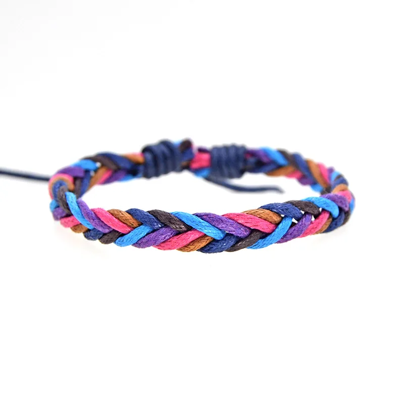 Pulseras красочные рыбья кость плетеные браслеты Хлопок Веревка Регулируемый для
