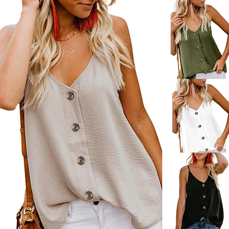 Модный женский жилет с V образным вырезом повседневные майки на пуговицах без