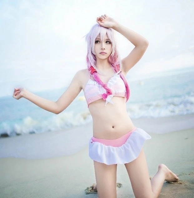 

Guilty Crown Yuzuriha Inori Cosplay Wig 60cm Long Straight Pink Red Gradient Heat Resistant Synthetic Anime Wig for Women Femal