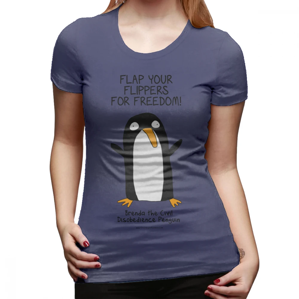 Футболка с изображением пингвина бренда The Civil Disobedience Penguin, модная футболка размера плюс, женская футболка с круглым вырезом, Повседневная красная женская футболка - Цвет: Тёмно-синий
