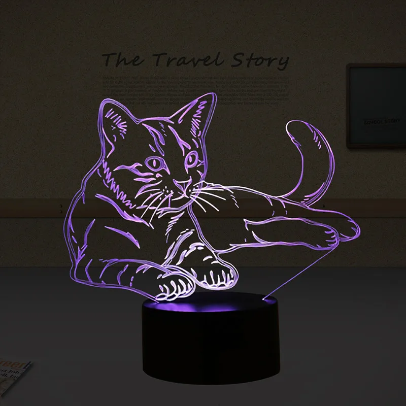 BDBQBL милый 3D Кот светодиодный ночник иллюзия креативный праздничный ночной
