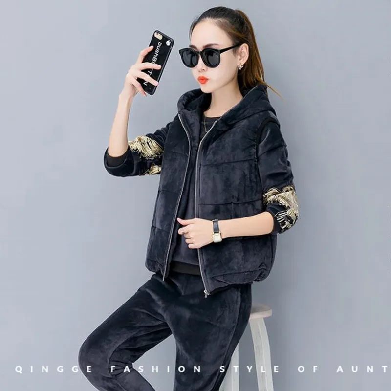 Спортивный костюм женский 2018 зимний утолщенный спортивный свитер Золотой Бархат