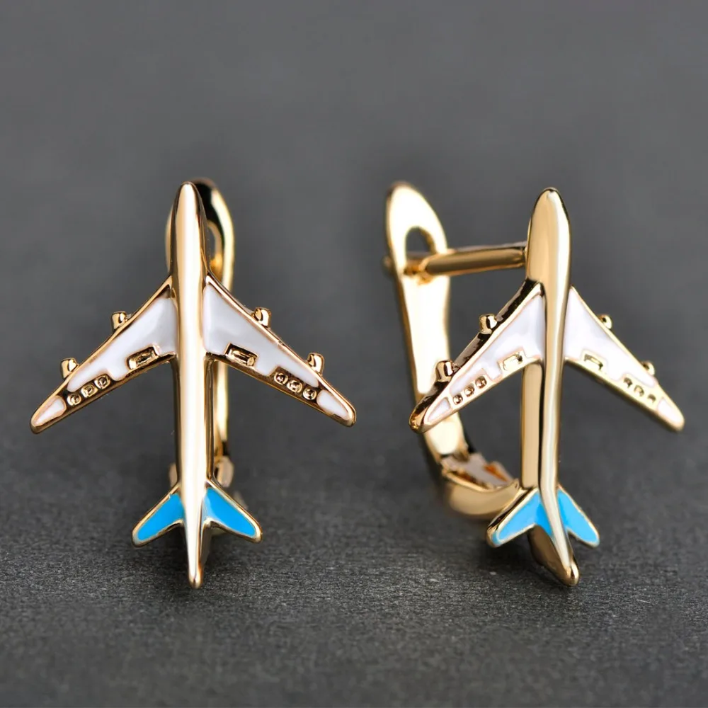 Dazz Enamel Airplane Shape Earrings For Women Girls Gold Color D Hooks Aircraft Plane Stud Earring Harajuku Copper Ear Brincos | Украшения