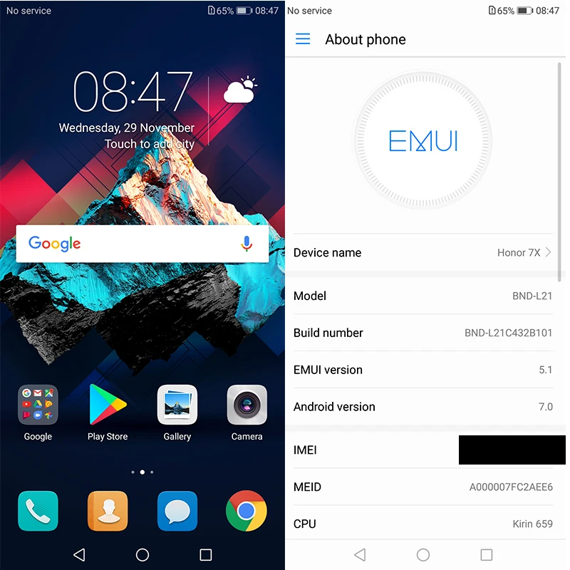 Global ROM HONOR 7X мобильный телефон 4 Гб 64 5 93 дюймов Kirin 659 Восьмиядерный Android 7 0 отпечаток