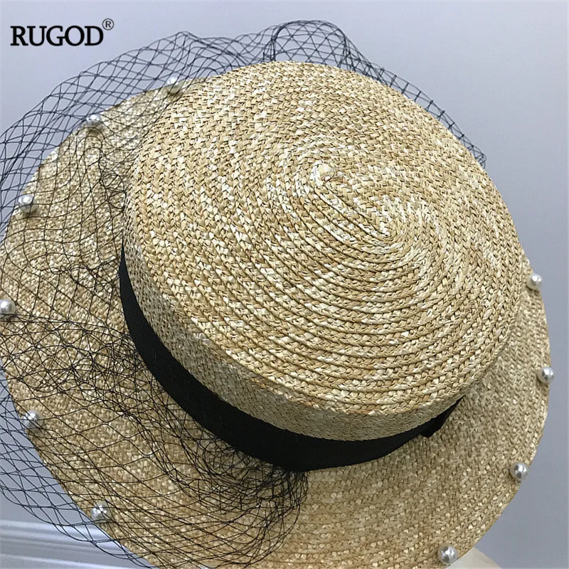 Модная сетчатая соломенная шляпа RUGOD 2019 с бисером женская пляжная в японском