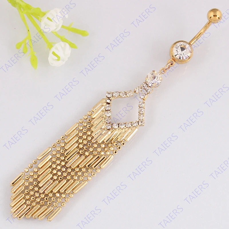 Belly button ring body piercing navel bar Claw chain tassel 14G 316L surgical steel |