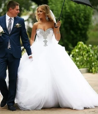 Vestido De Noiva 2021 Designers Princess Sweetheart Crystal Wedding Dresses Ball Gown wedding gown Tulle Lace Up bridal dresses | Свадьбы и
