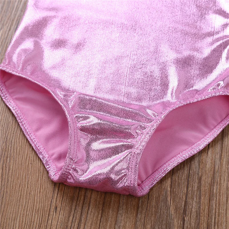 Girls Swimsuit for Gymnastics Swimmwear Leotard Shiny Sleeveless Solid Color Dance Jumpsuit | Спорт и развлечения