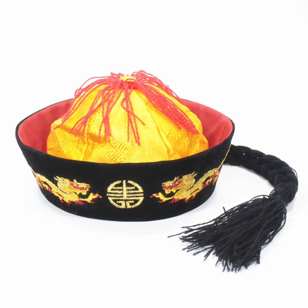 

Funny Chinaman Hat Dragons Qing Dynasty Emperor Tang Costume Cap Landlord Chinese Traditional China Vintage Fancy Dress