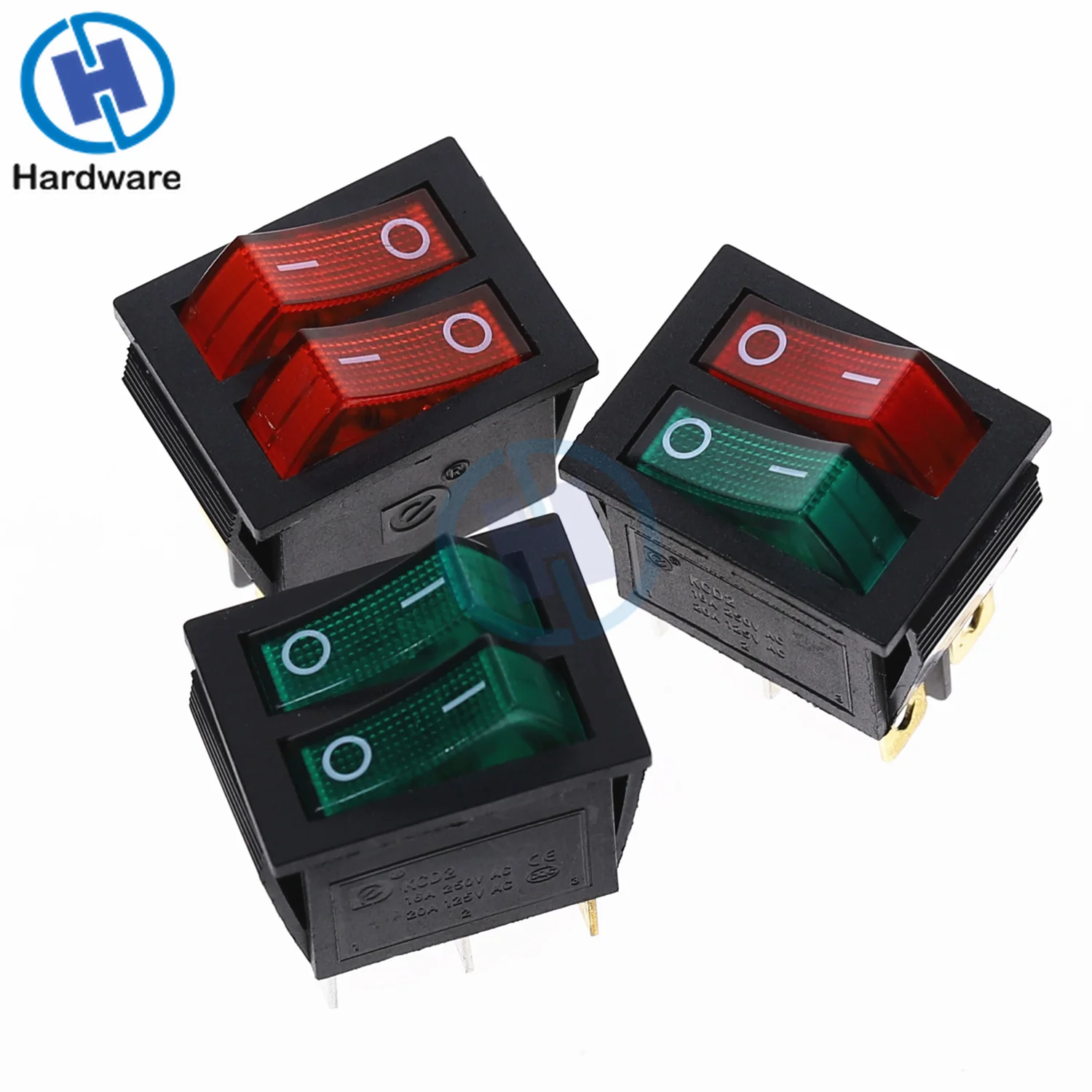 KCD2 двойной лодочный клавишный выключатель 6 контактов ВКЛ ВЫКЛ с зеленым красным