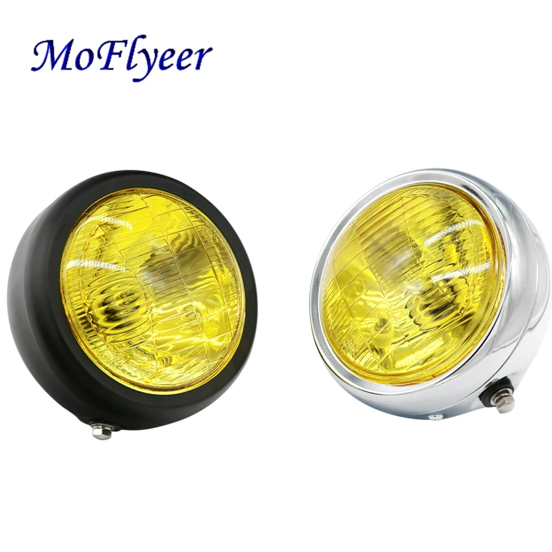 Фара для мотоцикла MoFlyeer черная металлическая ретро галогенная передняя фара 12 В