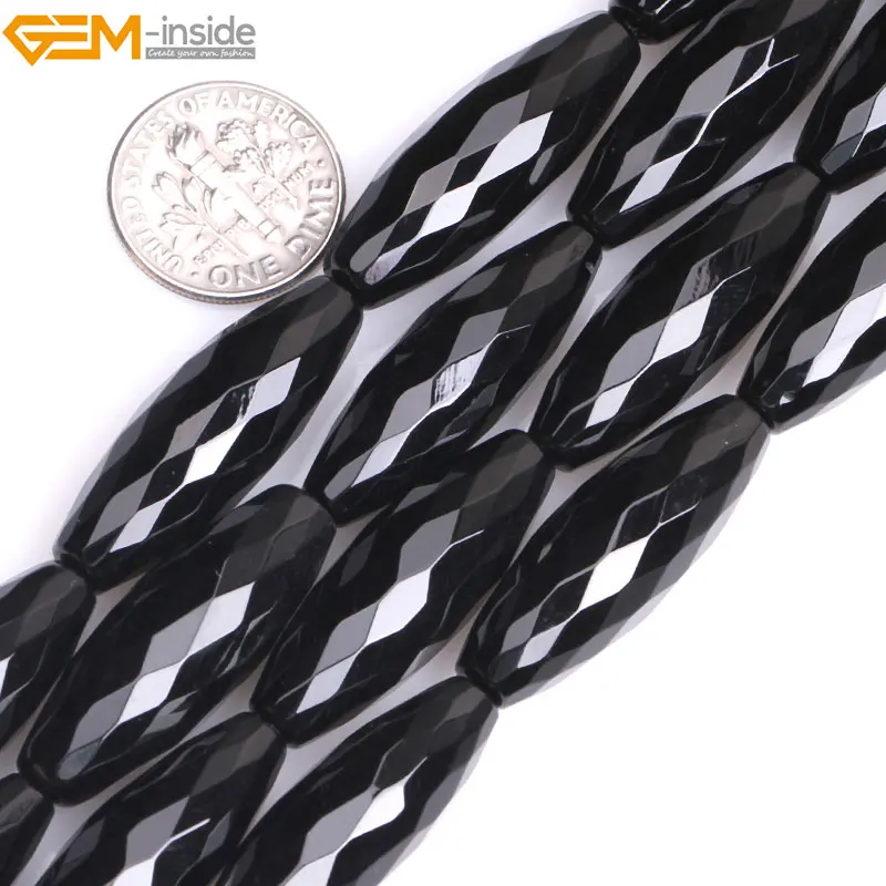 

Gem-inside 10-30mm Natural Faceted Olivary Black Agates Stone Beads For Jewelry Making Bracelet Necklace 15inch DIY Beads