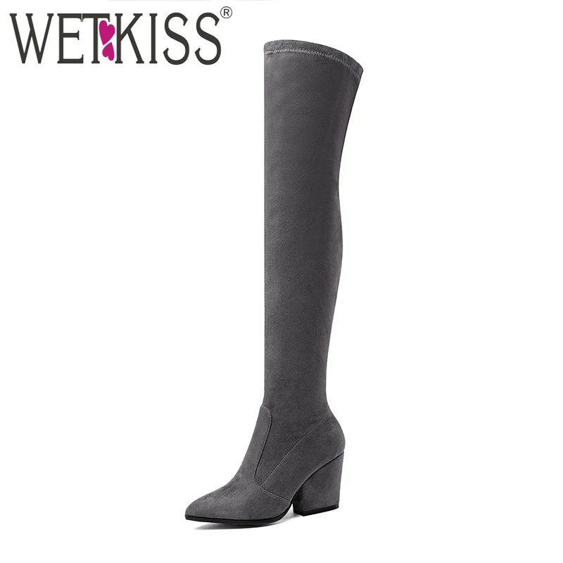 WETKISS/Последняя мода эластичные сапоги выше колена женская обувь на толстом