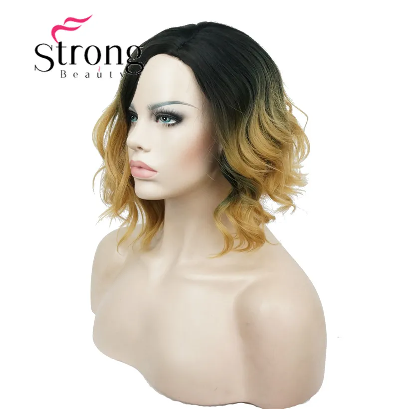 StrongBeauty короткий черный/коричневый Омбре Боб, боковая часть, без челки полный синтетический парик выбор цвета