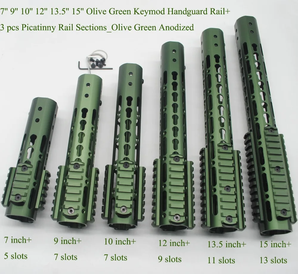 

TriRock 7/9/10/12/13.5/15'' inch Keymod Handguard Rail with 3 x Picatinny / Weaver Rail Sections_Olive Green Anodized+Steel Nut