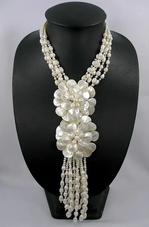 

Collier Necklaces & Pendants Birthday MOP Shell Freshwater Pearl Wired Flower bridesmaid Gift